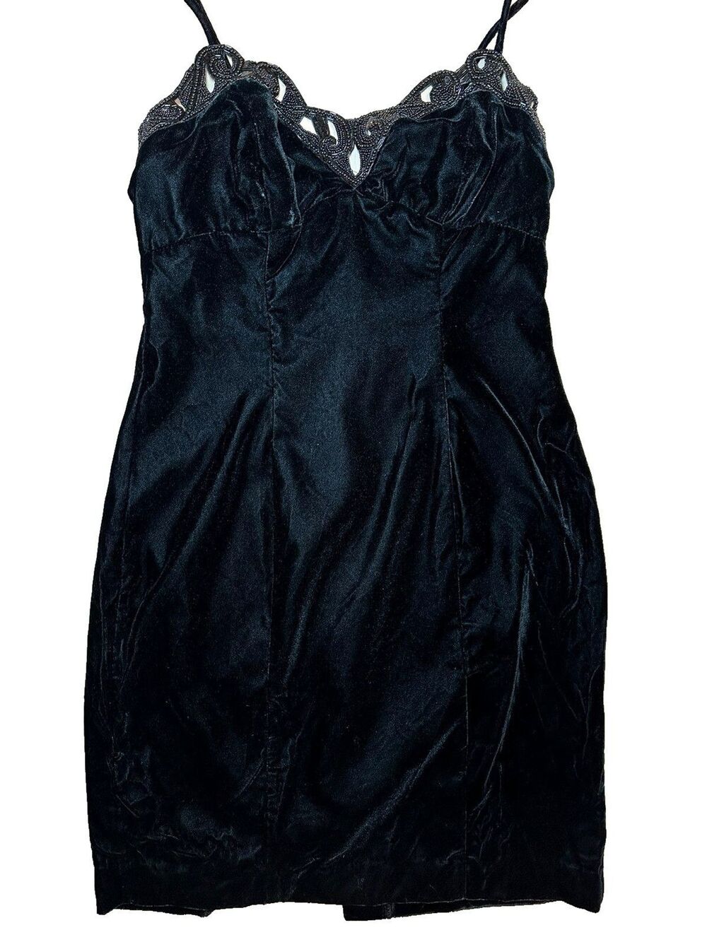 Vtg Little Black Dress Beaded Whimsigoth Cocktail Party 80s 90s Glamoratti S/M